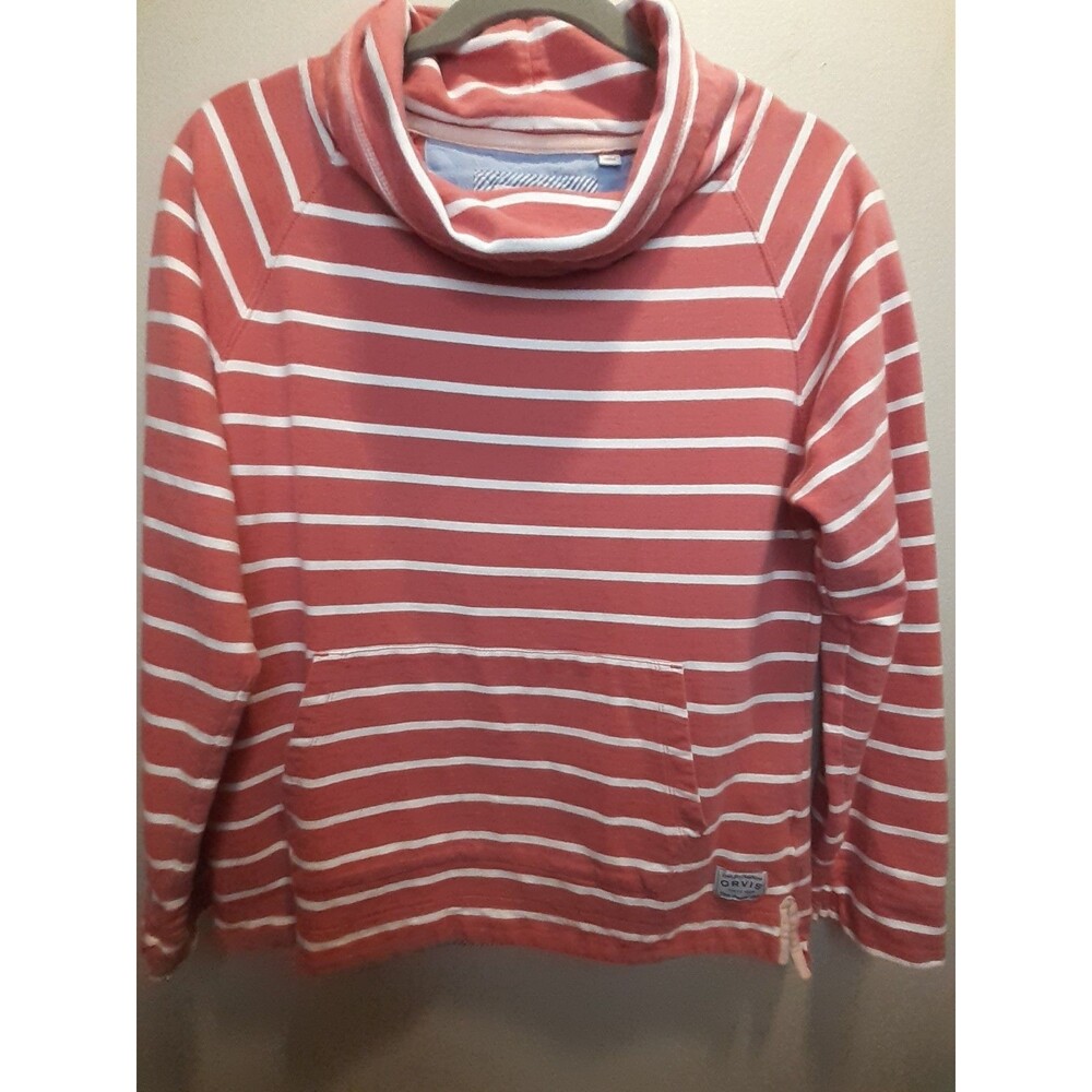 Orvis Red/White Striped Men’s Cowl Neck Pullover Long Sleeve Sweater S